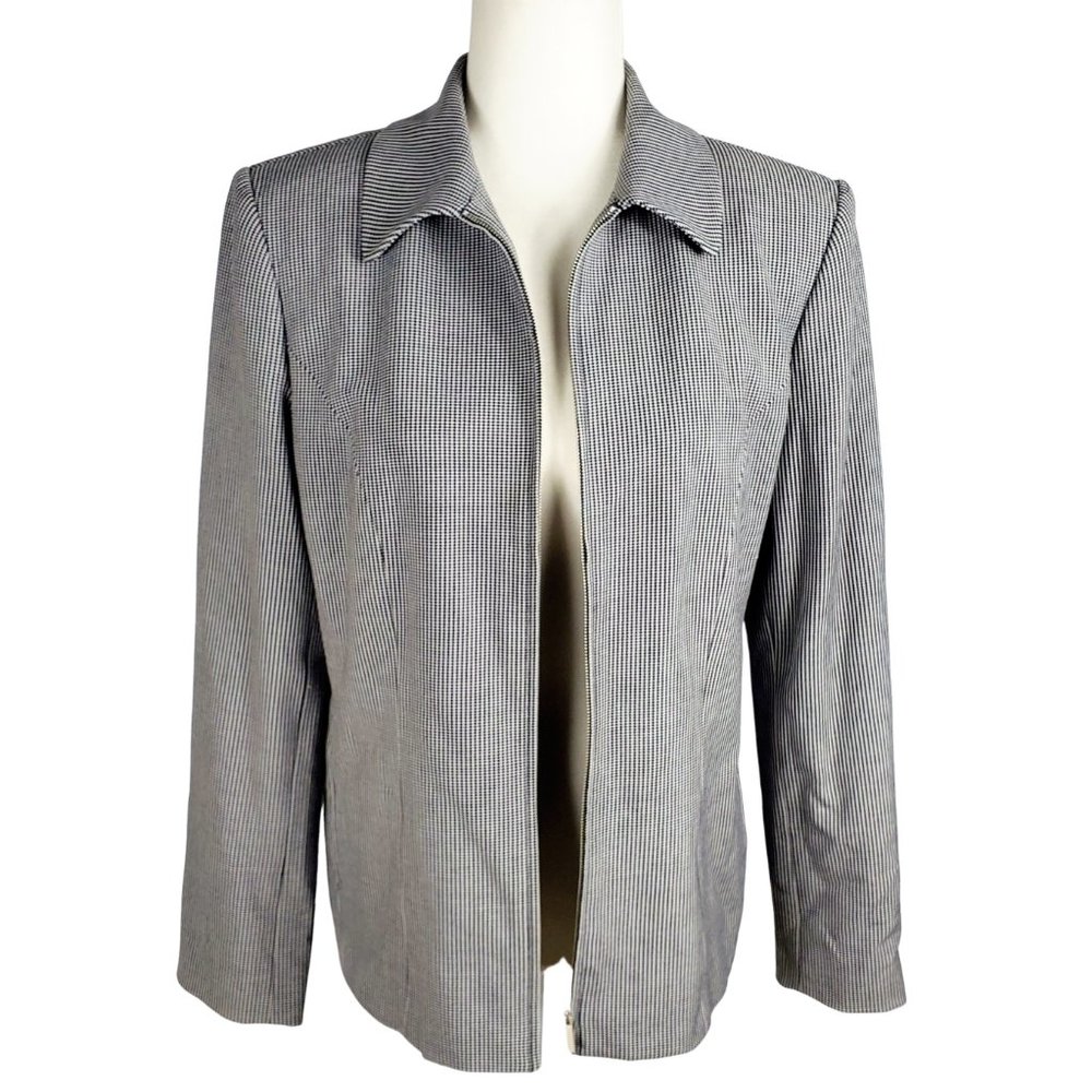 Vintage Rafaella Houndstooth Zip Up Jacket Black White Women's Size 10 90s Y2K